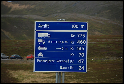 Preistafel am Nordkaptunnel